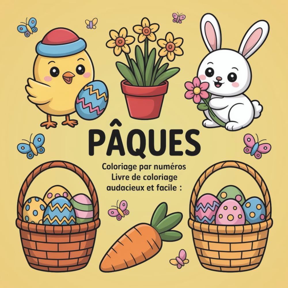 Livre de coloriage de Pâques: Pages de coloriage par numéros audacieuses et faciles pour tout-petits et enfants d’âge préscolaire