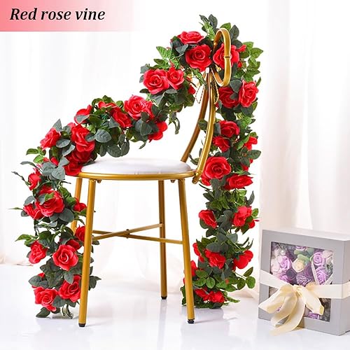 Miniatura 5 de 10 guirnaldas de rosas falsas, 7.5 pies, flores artificiales colgantes de vid de rosas para boda, hogar, oficina, arreglos de arco, decoración