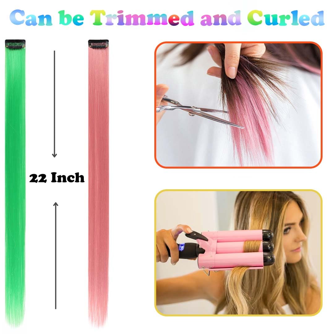 Colored Hair Extensions Clip In, 32 Pieces, Multi-Color, 32 Pcs Colorful, 22 Inch (Pack of 1) - Image 3