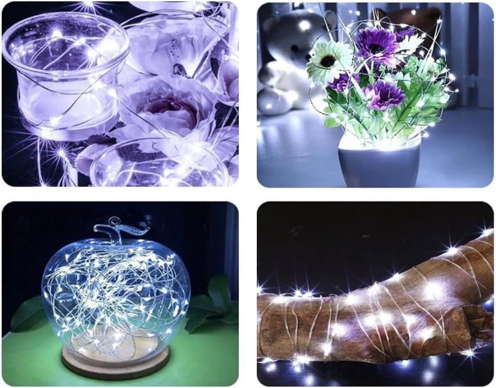 Fio de Fada LED 10m, 100 Luzes Branca, À Pilha, Prova D'água, Para Decoração
