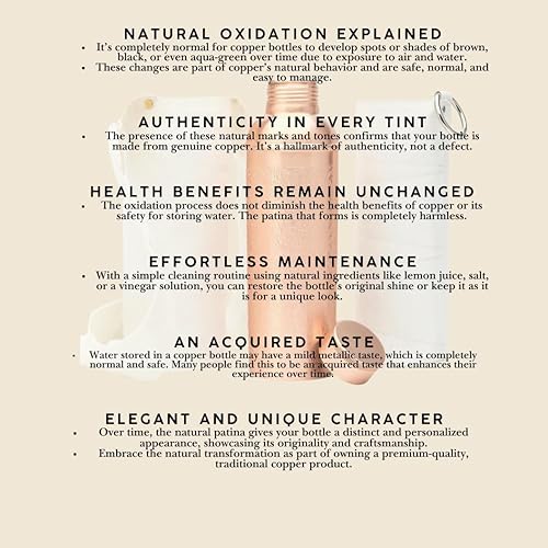 Miniatura 2 de Auténtica botella de agua de cobre de diseño ayurvédico de 34 onzas/33.8 fl oz con bolsa de lona de transporte y funda para agua potable | A prueba