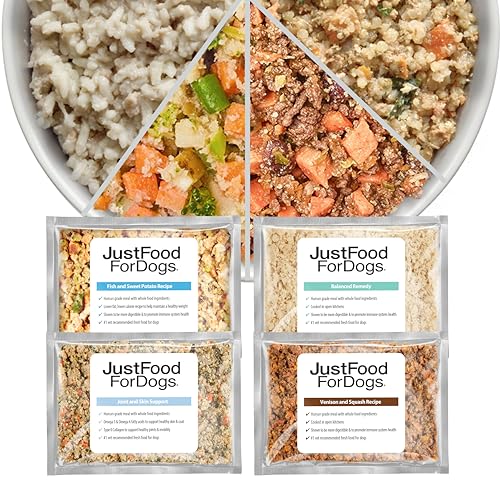 JustFoodForDogs Frozen Fresh Dog Food for Sensitive Skin & Stomach Human Grade Variety Pack, Complete Meal or Topper, 18 oz (Pack of 7)