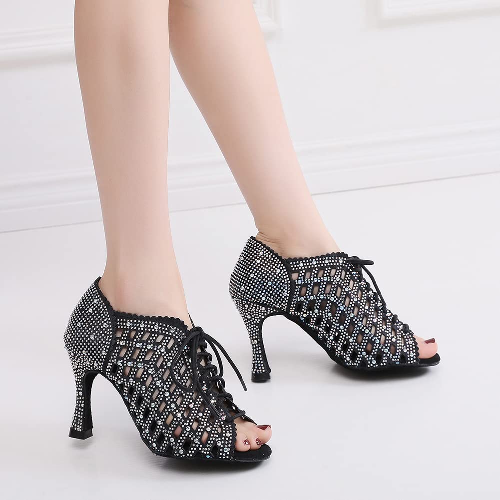 SWDZM Scarpe da Ballo Stivaletto Latino Americano Donna con Strass alla Caviglia Scarpe da Ballo Salsa Latino Dress Party