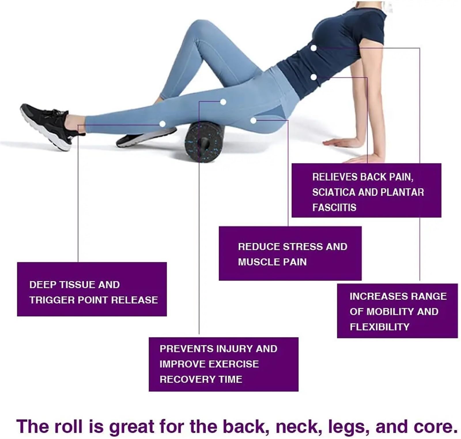 foam roller Rodillo de espuma alta densidad for Fitness, columna Yoga, fisioterapia, alivia el dolor y ejercita los rodillos masaje muscular para Espalda Piernas y Yoga(Red)