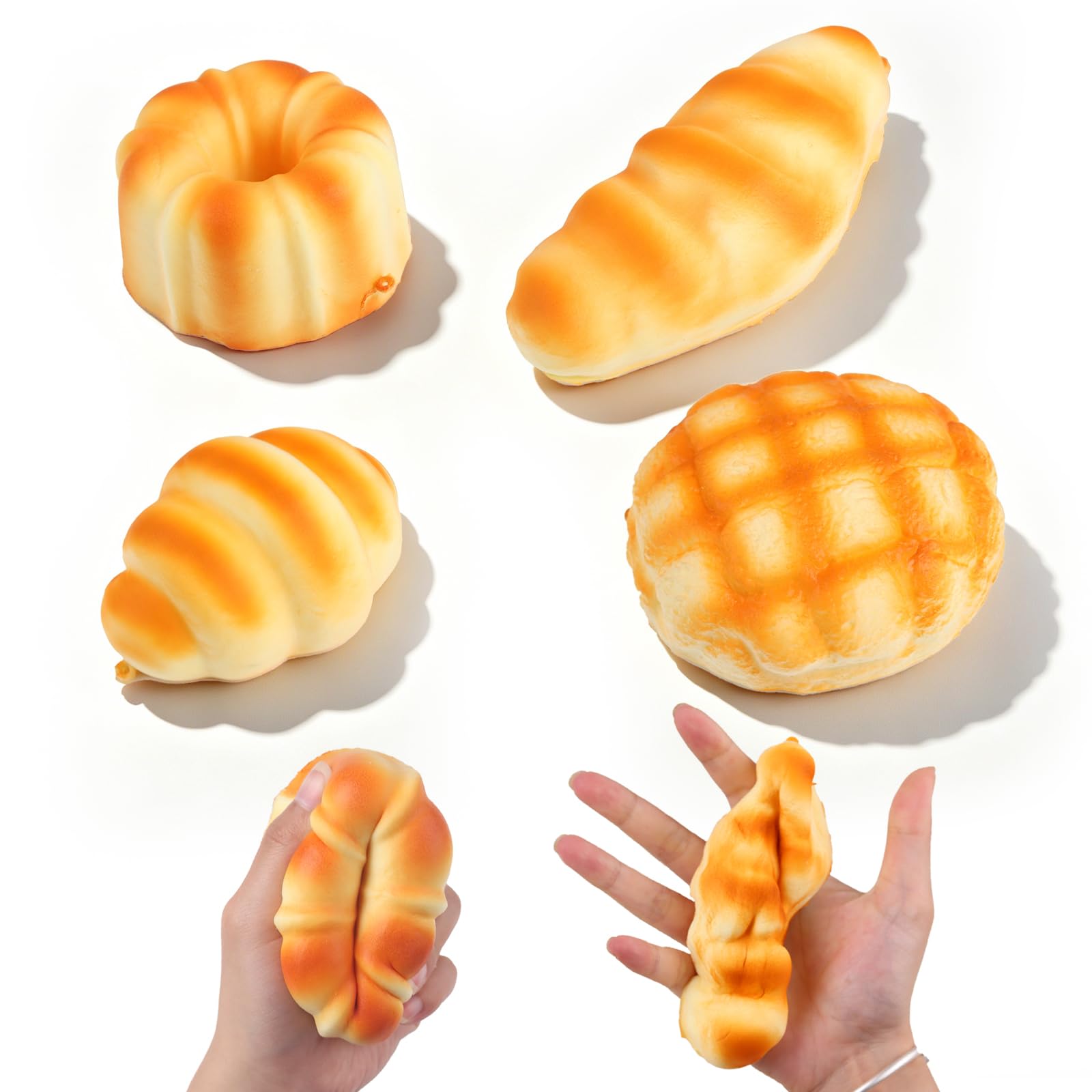 Anboor 4 Pcs Bread Squishies Toys Set, Artificial Fake Pineapple Bun, Croissant, Cake Squish Toys Scented Soft Slow Rising Toy Stress Relief Food Pretend Play Prop