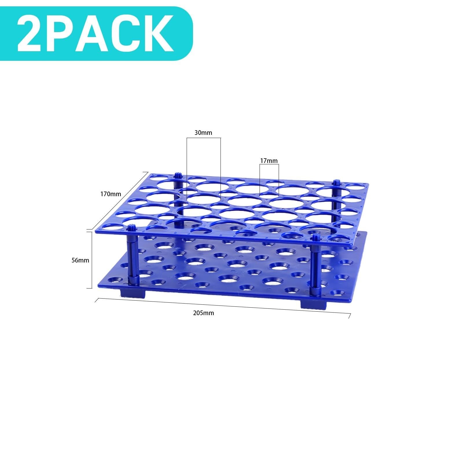 Soporte de plástico para tubos de ensayo, Gradilla de plástico for tubos centrífuga, 2 unidades, azul, grande