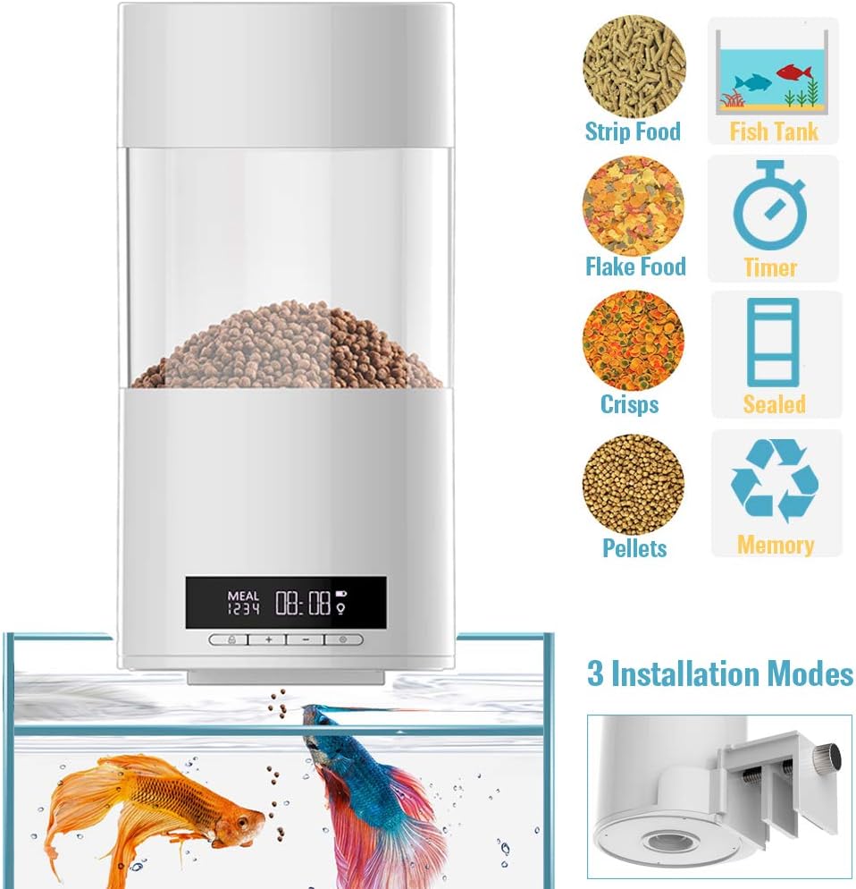 Firya Automatic Fish Food Feeder, Smart Digital Auto Fish Feeder for Aquarium Tank, USB Rechargeable Timer Fish Feeder Food Dispenser Vacation Pet Flakes Programmable Vacation Weekend Feeding