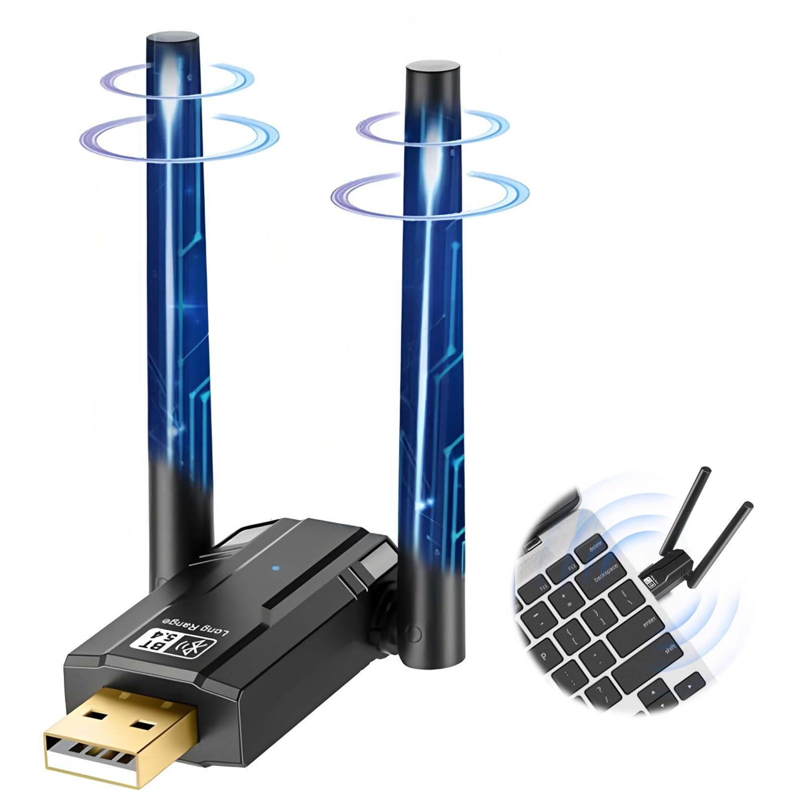 Dongle USB Bluetooth 5.4 pour PC, 150M Clé Bluetooth Plug and Play Windows 11 10 8.1 7