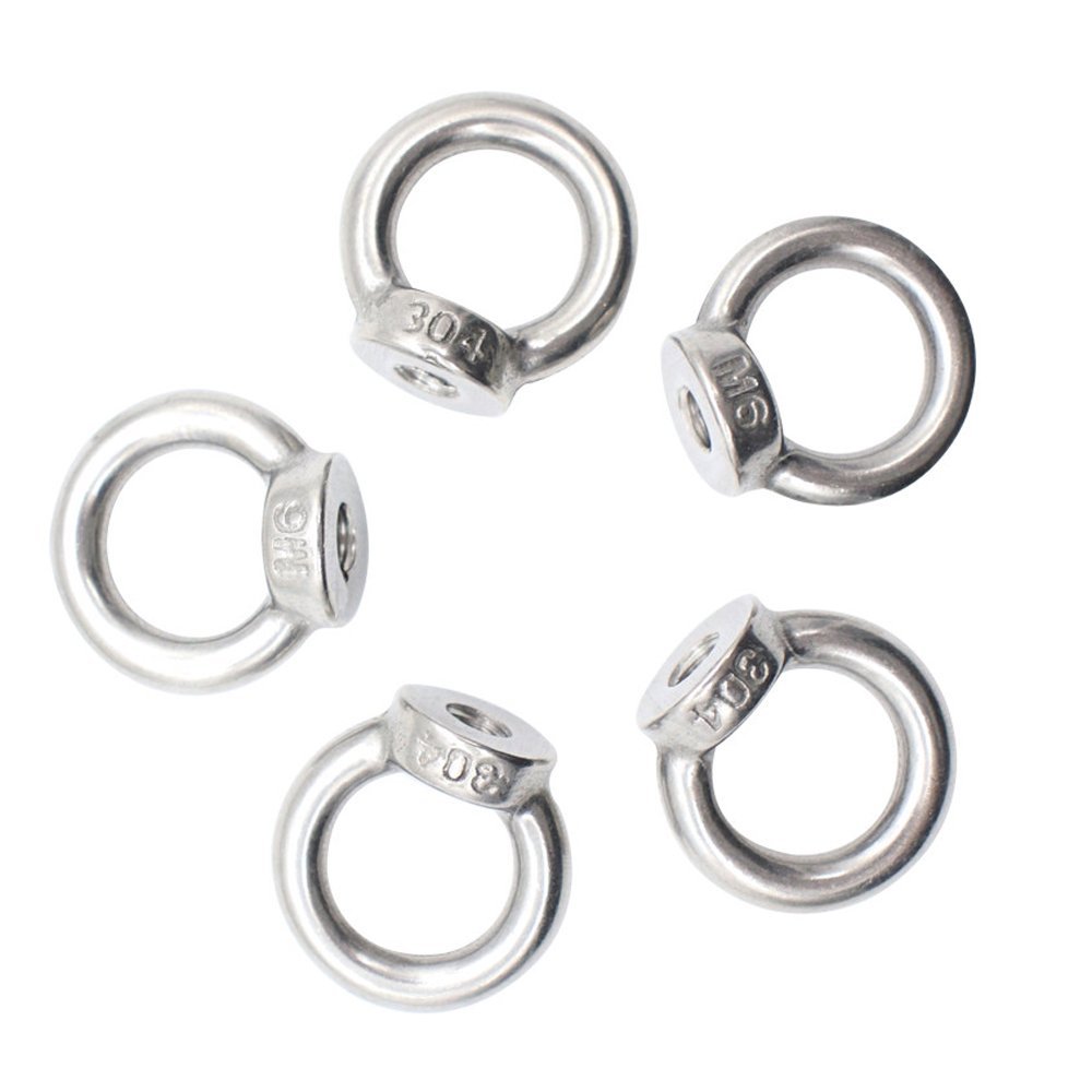 5 Pieces 304 Stainless Steel M6 Ring Eye Bolt Threaded Nuts