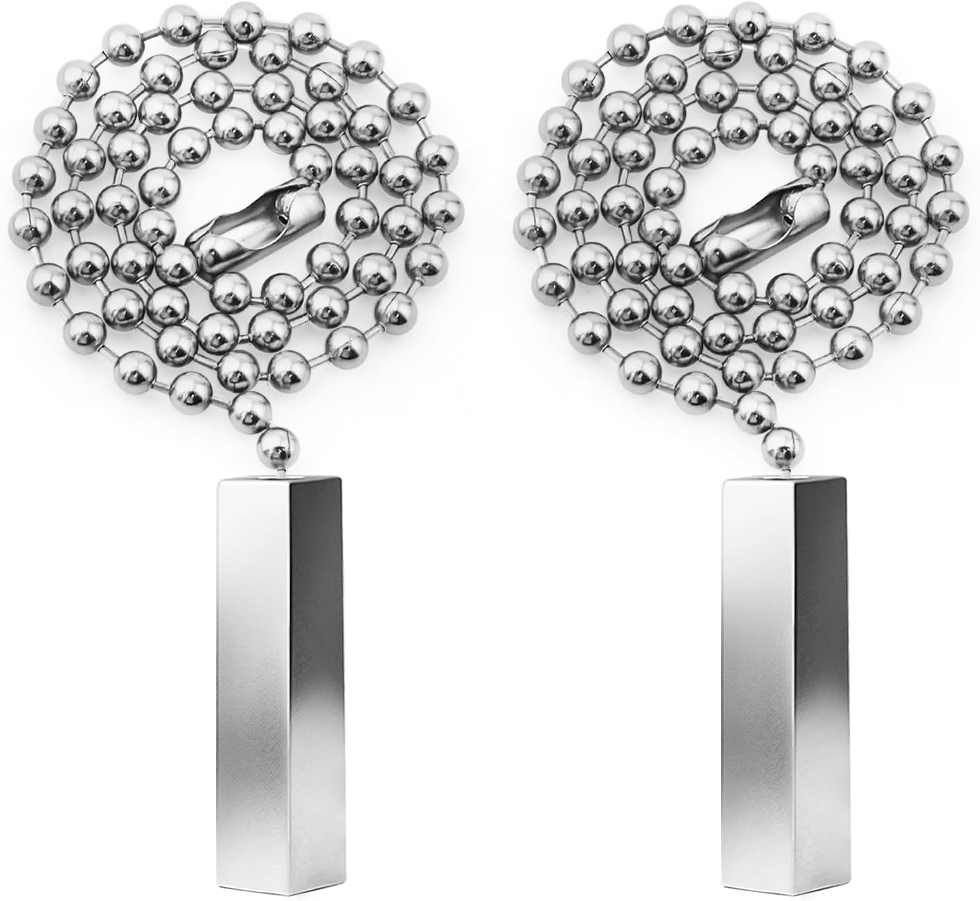 2Pack Metal Ceiling Fan Pull Chain, 12 Inch Minimalist Beaded Decorative Extender, Elegant Light Pull Charm for Ceiling Fans & Lamps, Durable Silver Chain Replacement