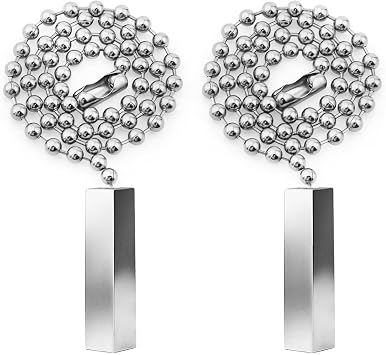 2Pack Metal Ceiling Fan Pull Chain, 12 Inch Minimalist Beaded Decorative Extender, Elegant Light Pull Charm for Ceiling Fans & Lamps, Durable Silver Chain Replacement