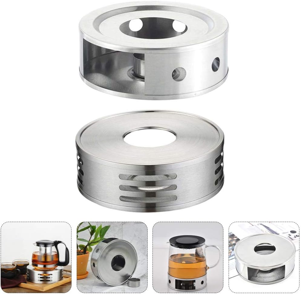 2pcs Stainless Steel Tea Warmer Teapot Milk Warmer Tea Stove Warmer Candle Stand Tea Heater Teapot Warmer (Silver)