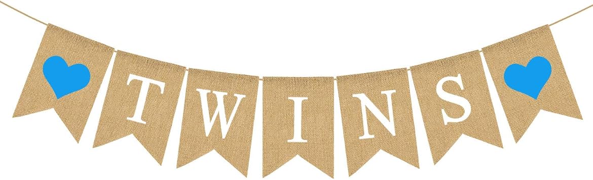 Rainlemon Rustic Burlap Twins Banner for Twin Boys Baby Shower Party Decoration
