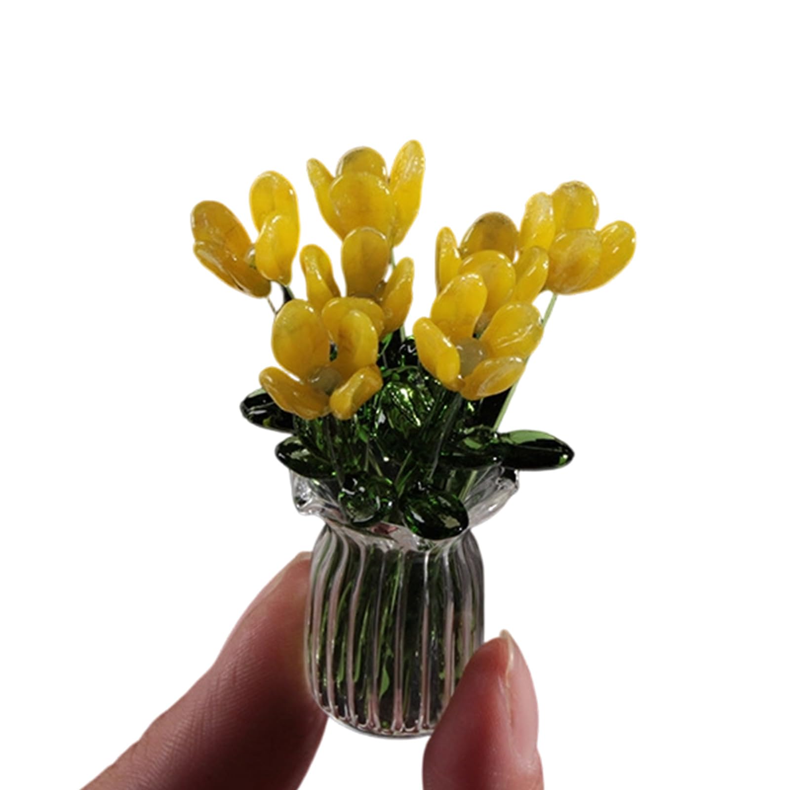 Glass Decorative Flowers Bouquet Handcraft Crystal Flower Statue Ornaments Simulation Flower Collectible Glass Blown Ornaments