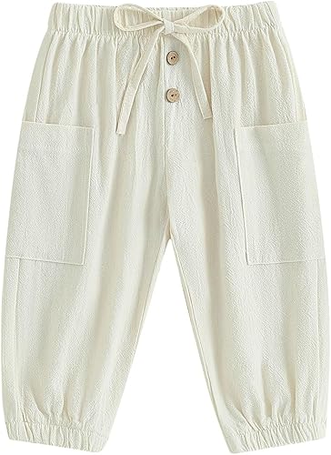 Twopumpkin Pantalones largos de algodón y lino para bebé, niña, niño, con globo, hippie, pantalones largos de muselina bohemia, ropa básica