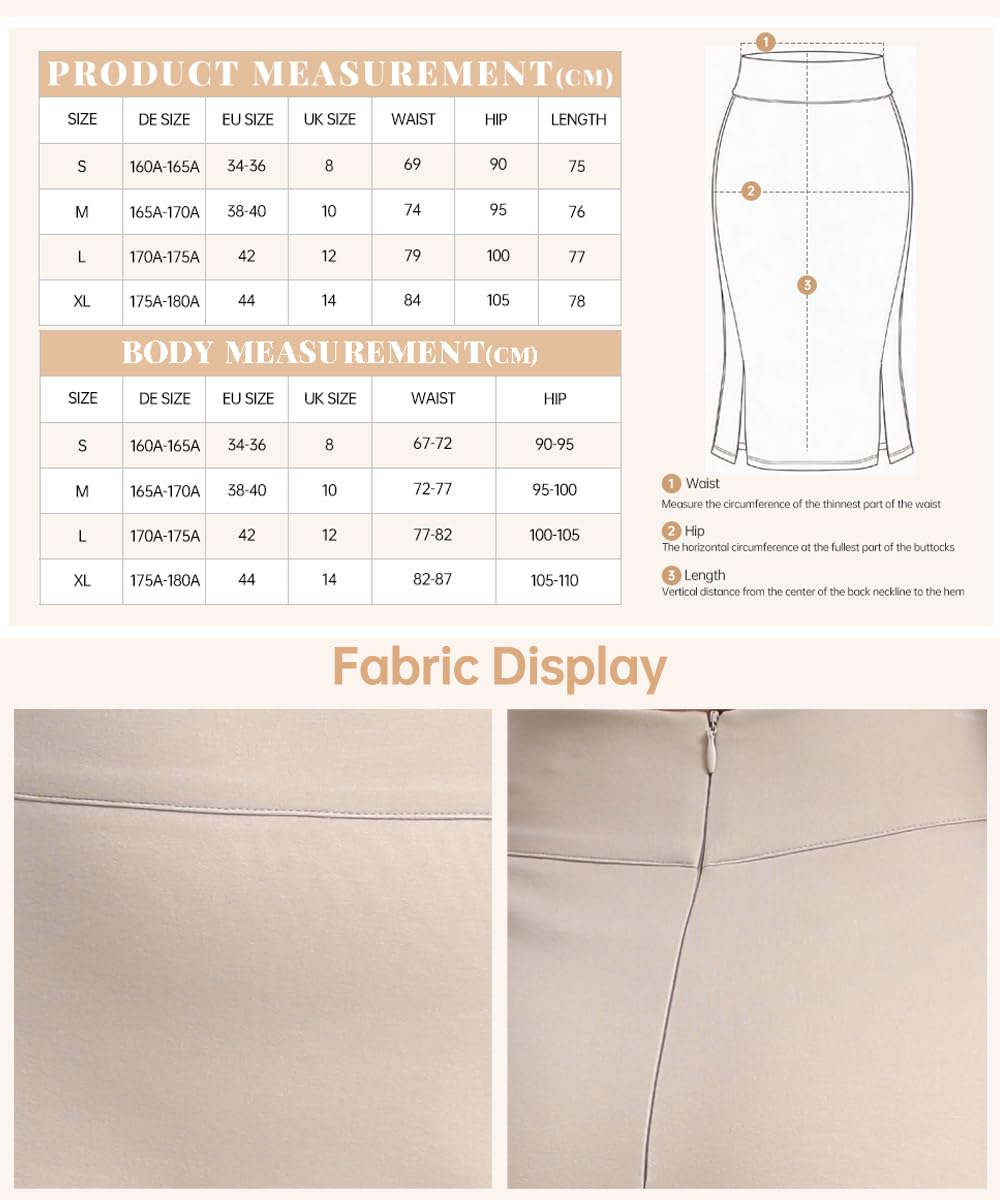 EXCHIC Femmes Élégant Taille Haute Elasticité Midi Crayon Jupes avec Fendues