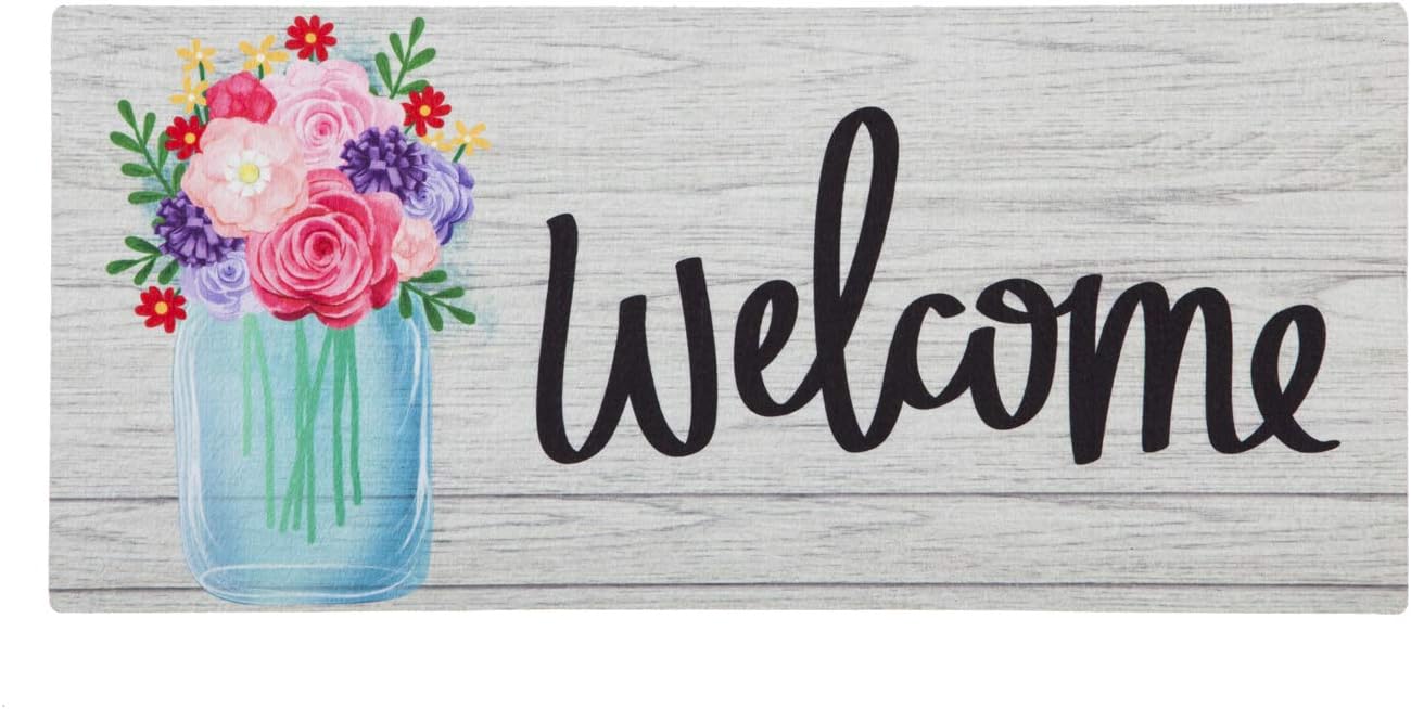 Evergreen Sassafras Mason Jar Bouquet Interchangeable Entrance Doormat | Indoor and Outdoor | 22-inches x 10-inches | Non-Slip Backing | All-Season | Low Profile | Home Décor