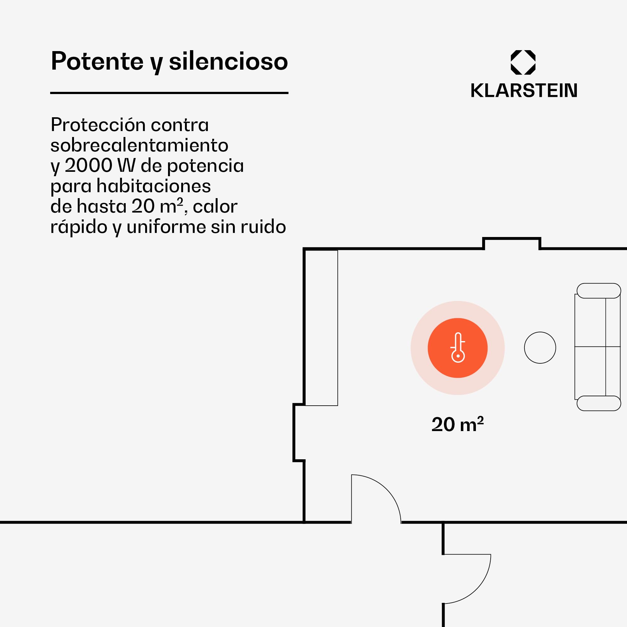 Klarstein Radiadores Bajo Consumo Electricos para Casa, Estufa Electrica de 2000W, Patas de Aluminio, Radiador Electrico Silencioso, Detección Ventanas Abiertas, Estufas Panel para Pared y Termostato