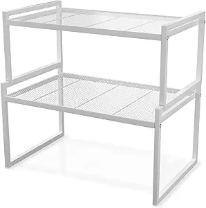 Set of 2 Kitchen Cabinet Organizer Shelf Stackable Sturdy Metal Counter Countertop Pantry Storage...