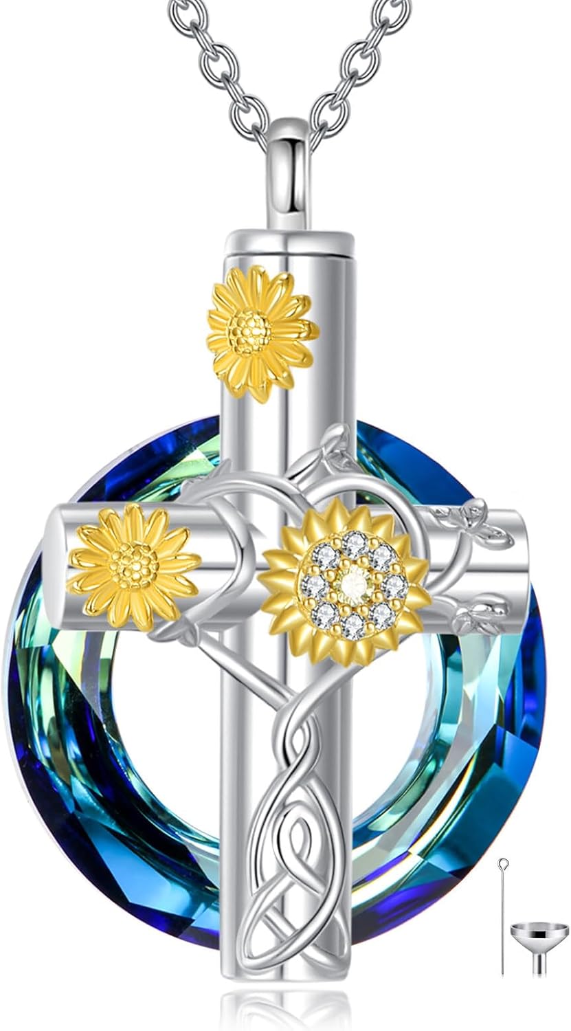 Cremation Jewelry for Ashes S925 Sterling Silver Urn Cross Necklace Memorial Necklace for Human Ashes of Loved Ones Keepsake Locket Pendant for Men Women