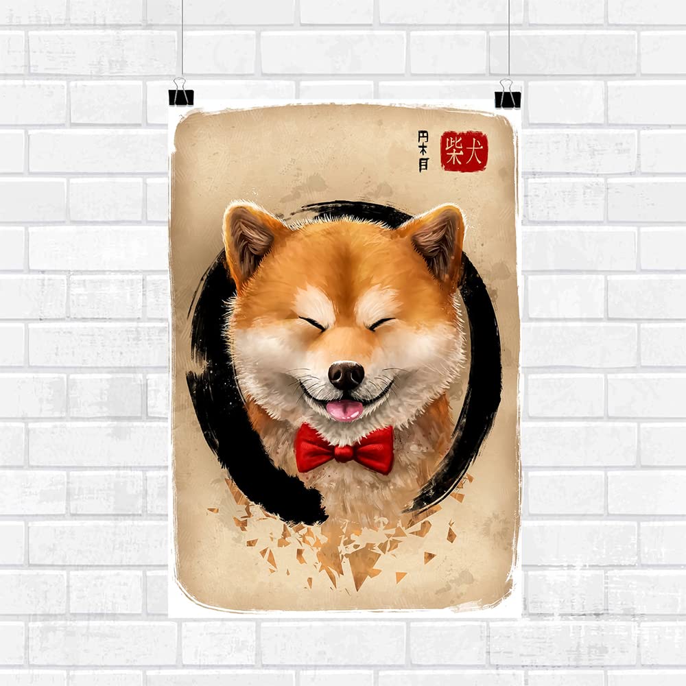 GADGETSWRAP Unframed Canvas Printed Poster Wall Decoration 10inch x 14inch - Enso Shiba Inu