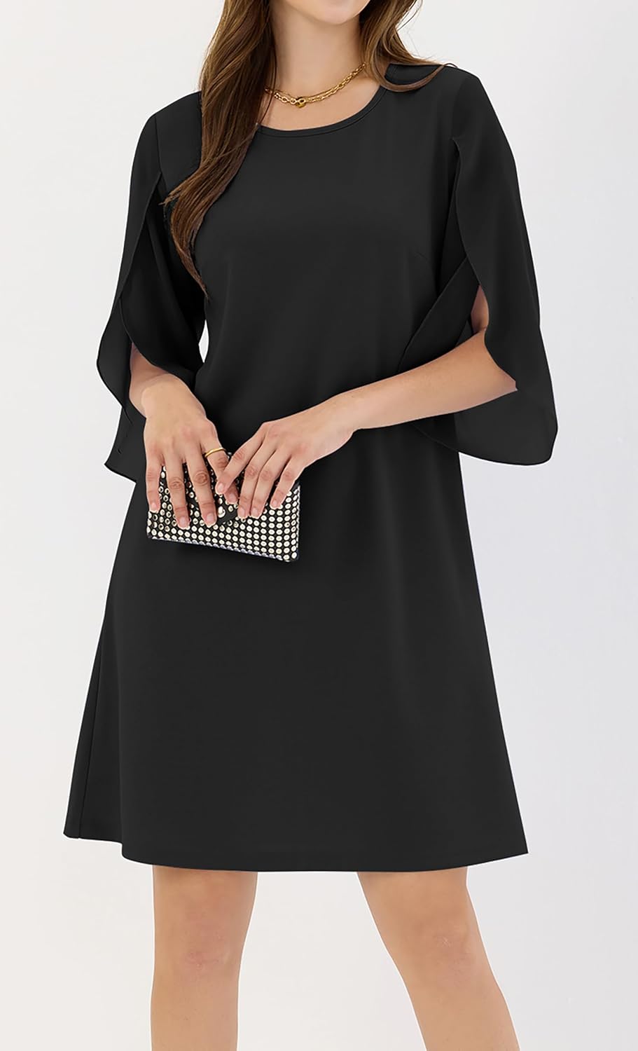 ZAFUL Women's 3/4 Flutter Chiffon Sleeve Cocktail Dress Crew Neck Formal Wedding Guest Dresses - Image 4