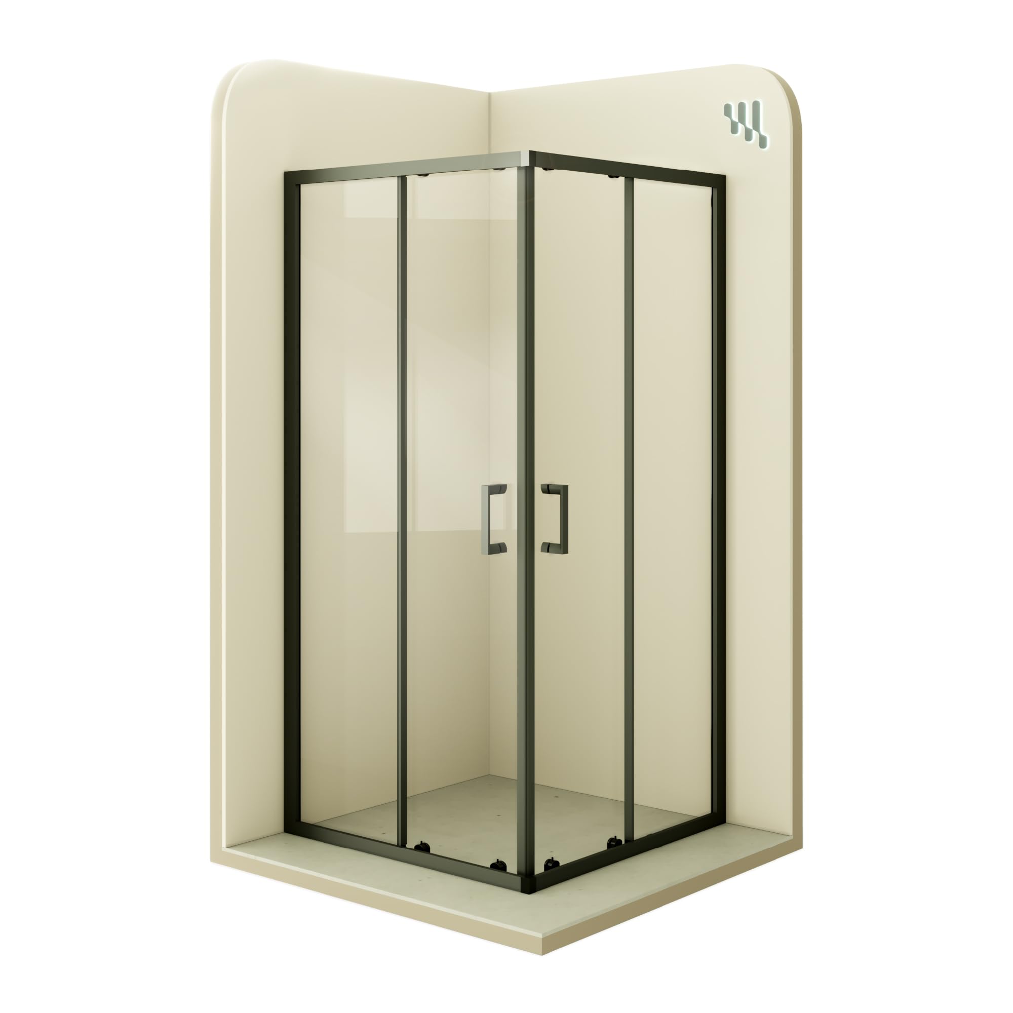 Mampara de Ducha Diana 70x70x180cm, REVERSIBLE, Puertas Correderas, Ajuste 67.5-69.5x67.5-69.5cm, Perfiles Negros, Cristal Templado Transparente 6mm
