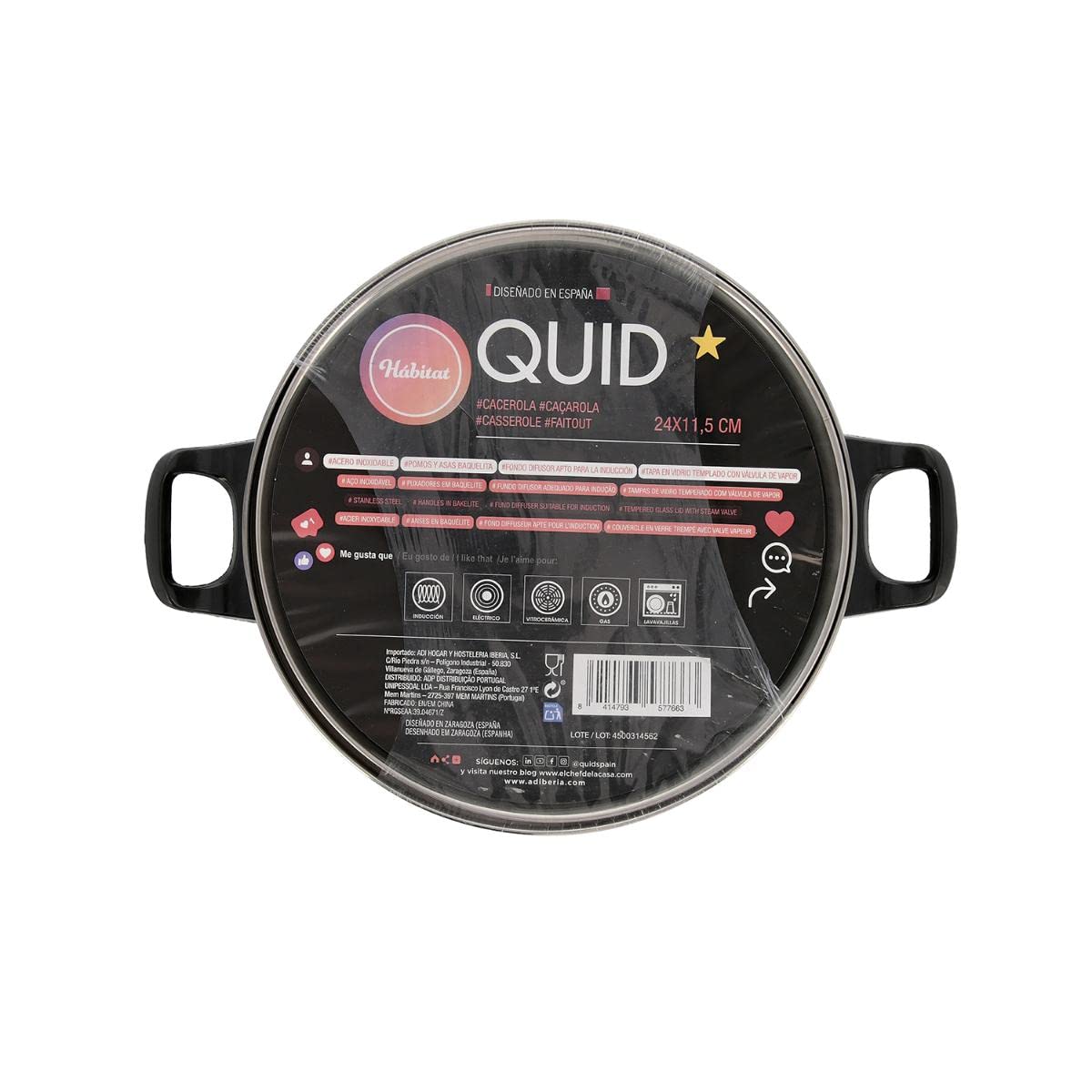 Quid Habitat - Casseruola in acciaio inox, adatta per vetroceramica, adatta a induzione, 100% igienica