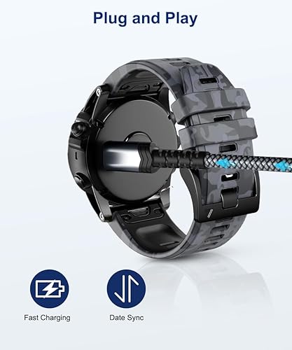 Miniatura 3 de Paquete de 2 cables de carga para Garmin Watch 1.8M, cable de alimentación de nailon para Fenix 5 6 6S 6X 7 7S 7X Plus, Forerunner 745 935 945 45