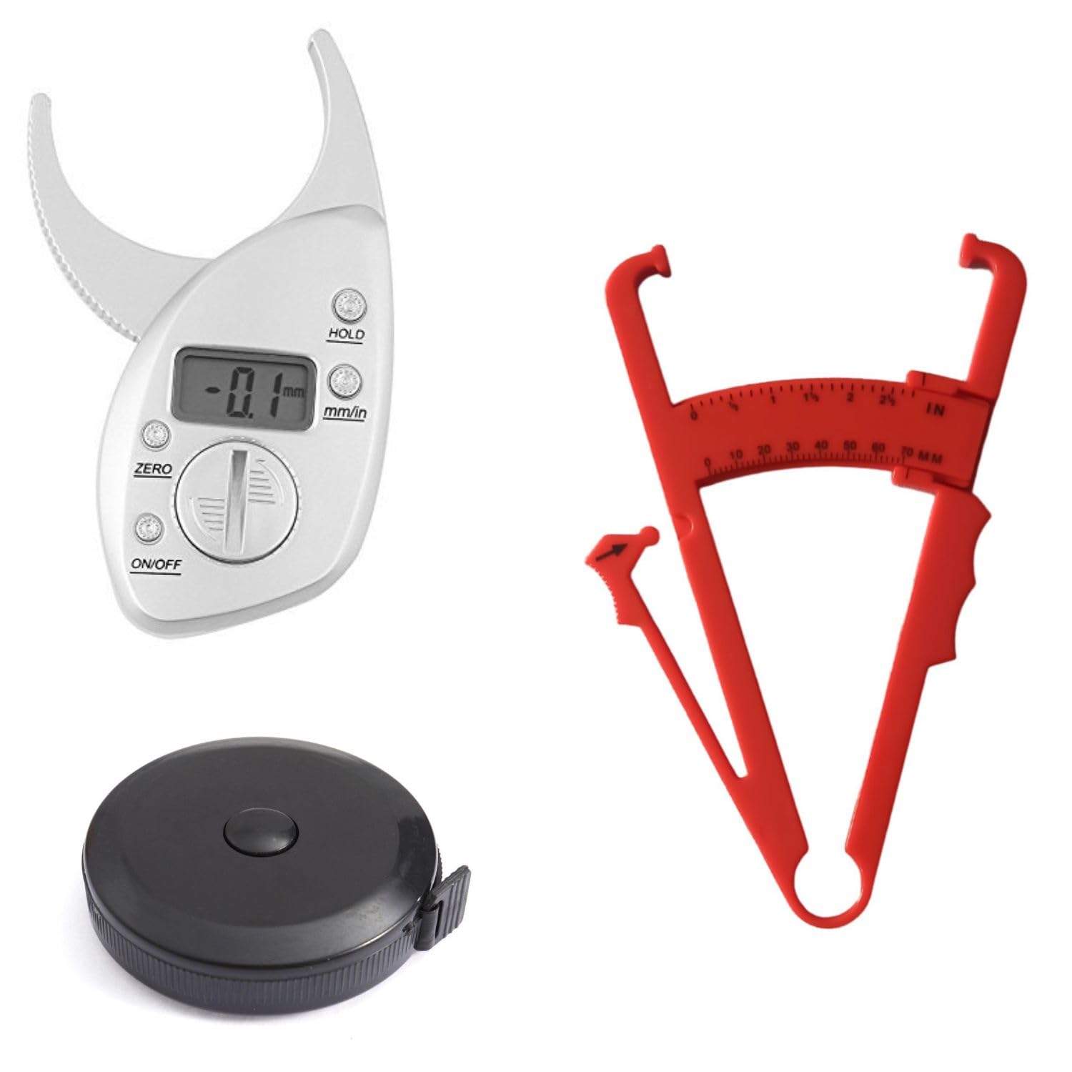 Bravezi Digital Body Fat Caliper (Silver) Body Fat Analyzer (Red) Body Fat Dual Side Push Button Round Retractable Measuring Tape (Black) Pack of 3-image-40