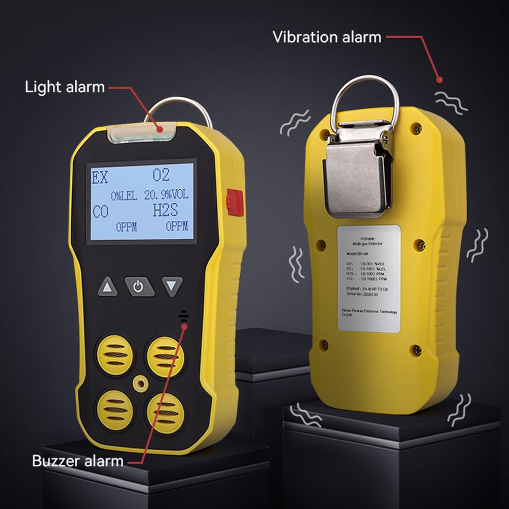 Détecteur Multi-gaz O2 H2S CO LEL 4 en 1, Compteur de gaz, oxygène, sulfure d'hydrogène, monoxyde Carbone, détecteur Fuite Combustible(BH-4A with Pump)
