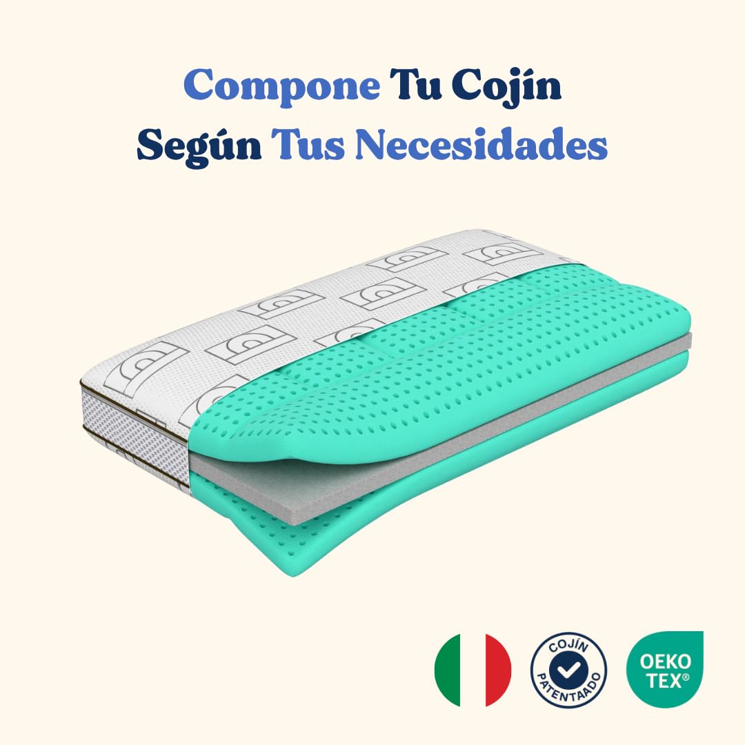 Almohada cervical ortopédica ajustable de aloe vera (4 alturas 7/9/14/16 cm) – Alivia los dolores, transpirable, antironquidos, hipoalergénico, funda lavable y refrescante