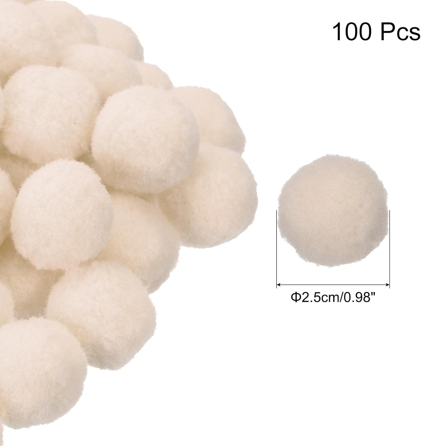 MECCANIXITY Pom Felt Balls Felting Fabric 2.5cm 25mm Beige for Home Crafts Project DIY Pack of 100 - Image 2