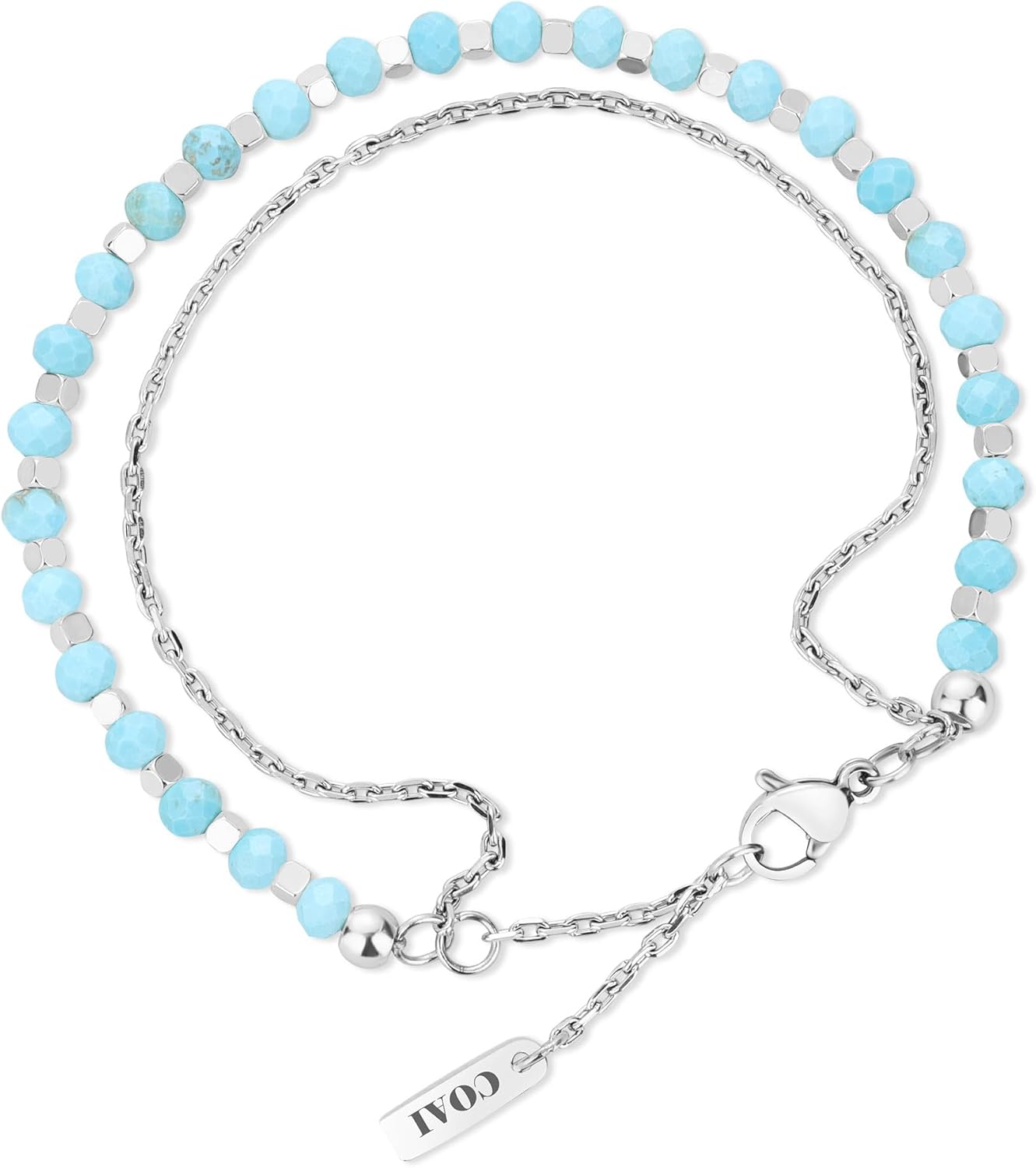 COAI Double Layer Crystal Bracelet for Women, Black Tourmaline/Moonstone/Turquoise Bracelet for Women
