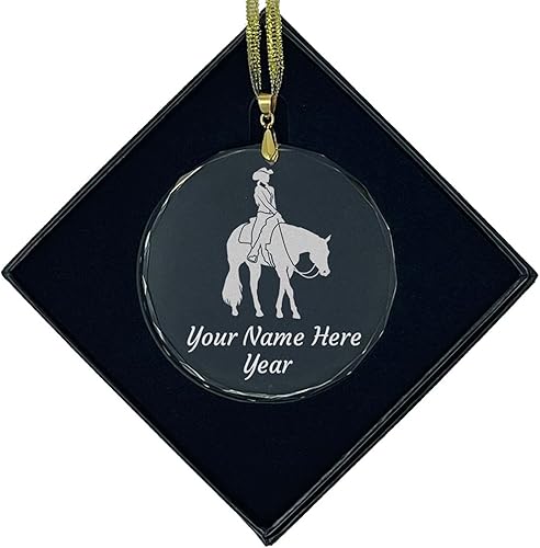 Miniatura 6 de LaserGram Adorno de Navidad de cristal personalizado, caballo de placer occidental, idea de regalo personalizada grabada con láser (forma