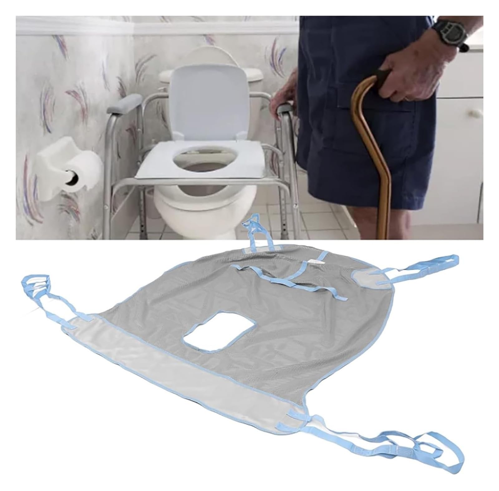 Eslinga de ducha，Traslado de paciente， Arnés for inodoro con diseño de orificios de capacidad, malla transpirable con agarre direccional for transferencia de pacientes(Medium)