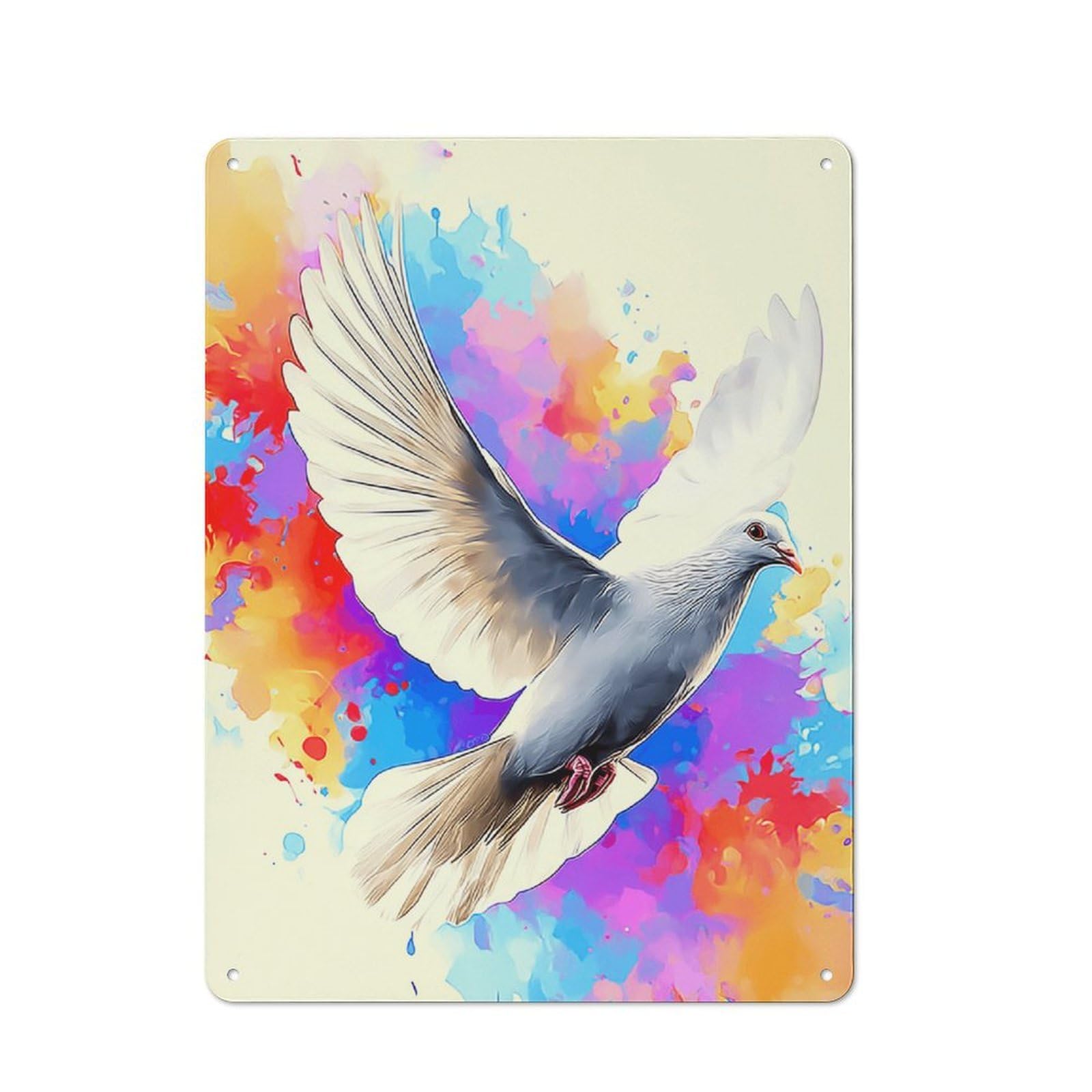 Junmoney Colorful Dove In Flight -1 Tin Sign 40X30cm For Workshop Wall, Retro Wall Decor, Suited To Metal Sign Collectors
