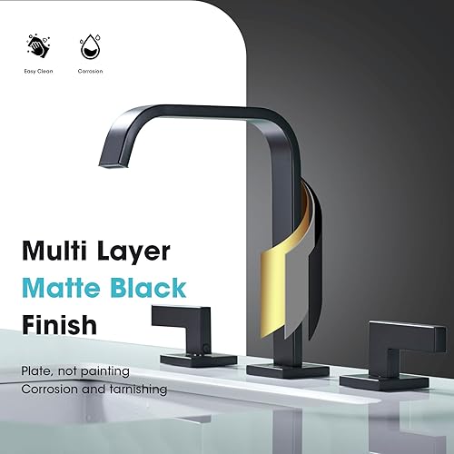 Miniatura 8 de TRUSTMI Grifo de baño dorado, grifo de lavabo de baño de 2 manijas y 8 pulgadas, grifo de baño de latón de 3 agujeros, grifo de tocador cuadrado