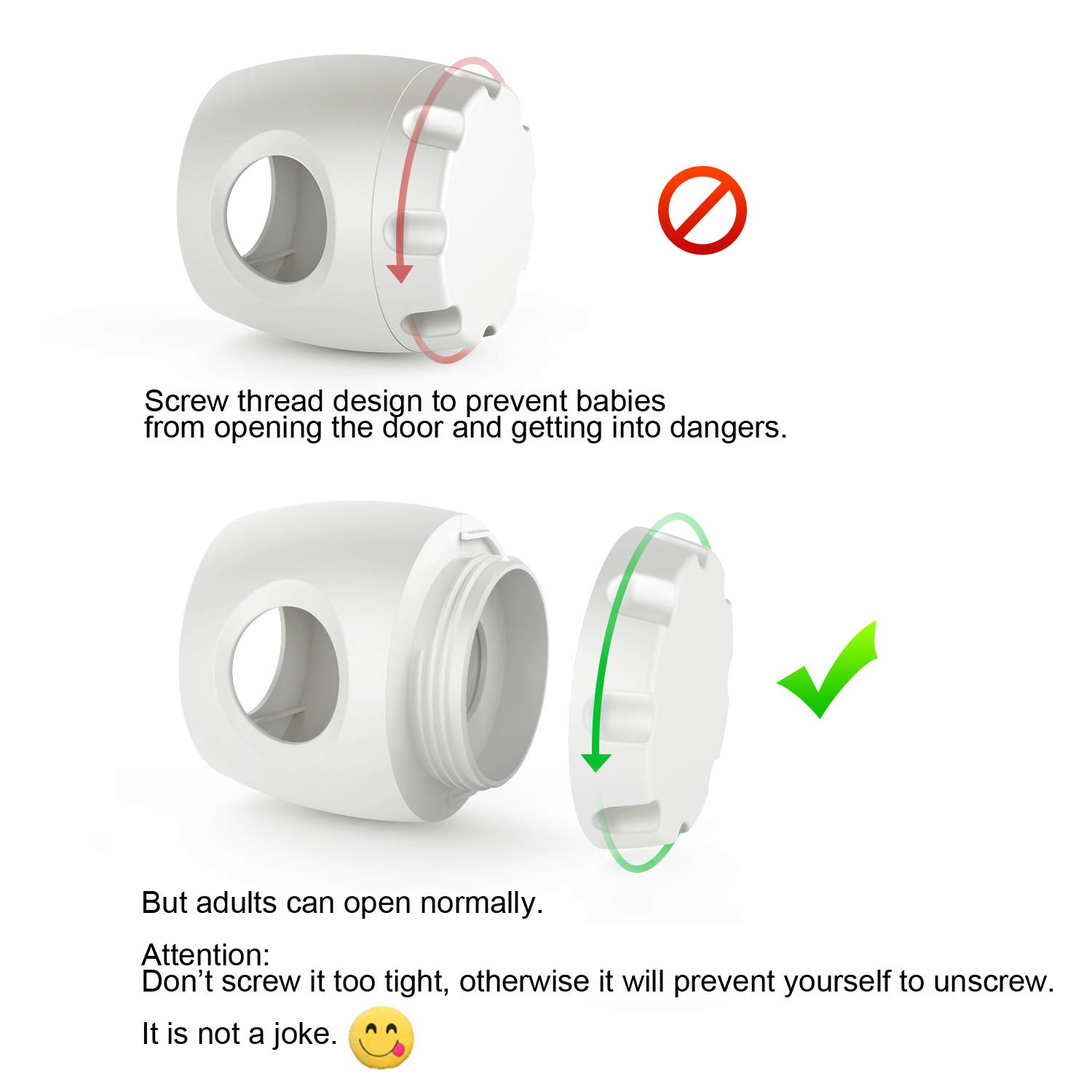 Door Knob Safety Cover, 4 Pack Baby Safety Door Handle Cover, Screw Thread Design, Reusable, Reliable Solution to Prevent Kids from Popping Off the Covers