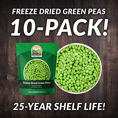 Image of Freeze Dried Green Peas 10-Bag Bucket, 88 Oz | Premium Emergency Food Supply 25 Year Shelf Life | Prepper Supplies, Survival Food, Off Grid Living Supplies | Valley Food Storage Packaged in USA