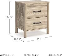 Vista 3 de Signature Design by Ashley Battelle Mid-Century Modern Nightstand with Chevron Pattern, 2 Storage Drawers, Dark-Color Hardware, Wood, 24.5" High