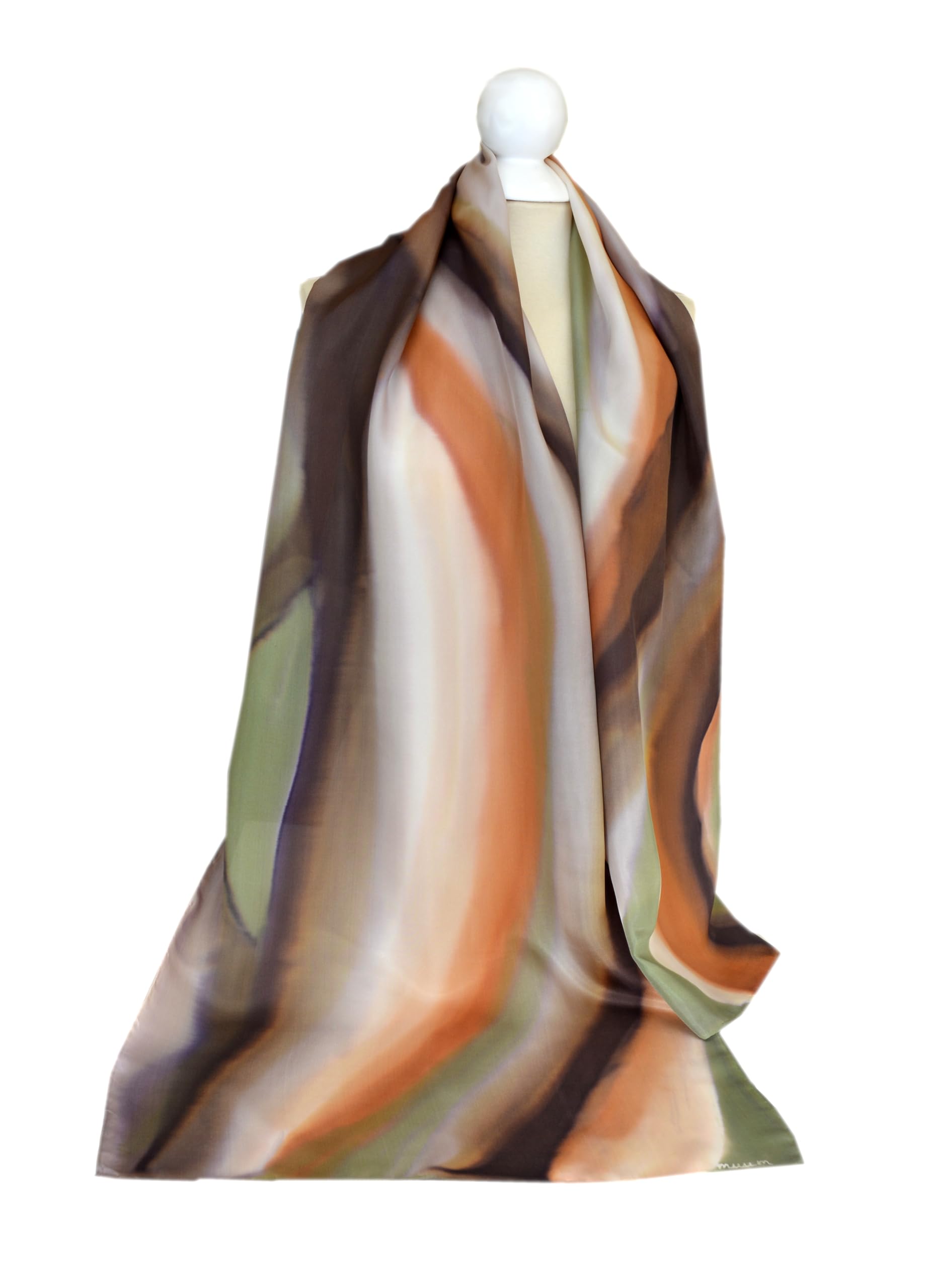 Fular de seda pintado a mano. Pañuelo de seda pintado a mano, 180 x 45 cm. (Tierra)