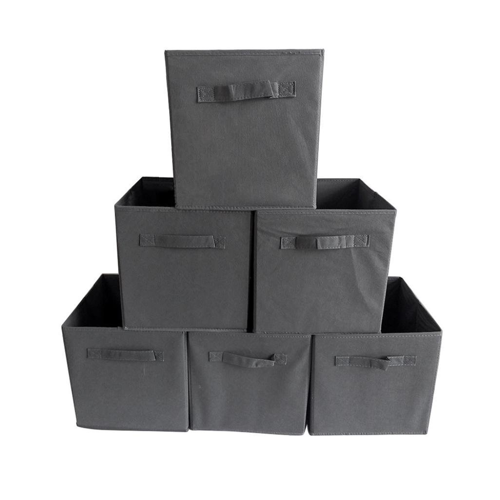 Vlio Square Foldable Storage Box Collapsible Fabric Cubes Organiser Basket Bin for Laundry, Toys, Clothes, Books and More - Grey (Pack of 6)