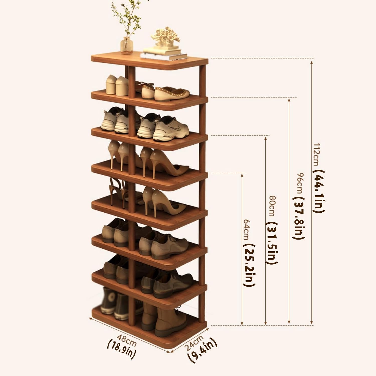 LINLIUA Shoe Rack, 4/5/6/7-Tier Shoe Organizer for Entryway, Free Standing Shoe Storage Shelf for Small Space wood-color 18.9 * 9.4 * 44.1in