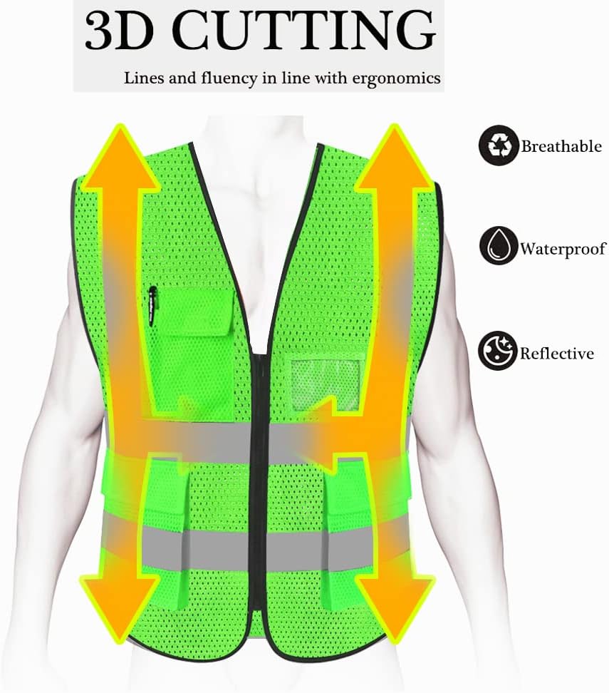 HYCOPROT High Visibility Mesh Safety Reflective Vest with Pockets and Zipper, Meets ANSI/ISEA Standards - Image 4