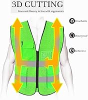 Vista 61 de HYCOPROT High Visibility Mesh Safety Reflective Vest with Pockets and Zipper, Meets ANSI/ISEA Standards