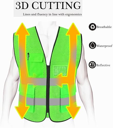 Miniatura 61 de HYCOPROT High Visibility Mesh Safety Reflective Vest with Pockets and Zipper, Meets ANSI/ISEA Standards