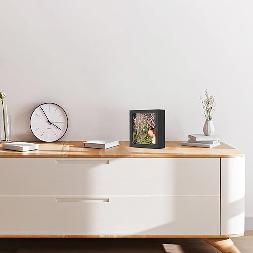 Miniatura 3 de Marco de fotos pequeño de 5 x 5 con parte trasera de lino suave, pasadores incluidos, estuche expositor de caja de sombra de memoria, color negro