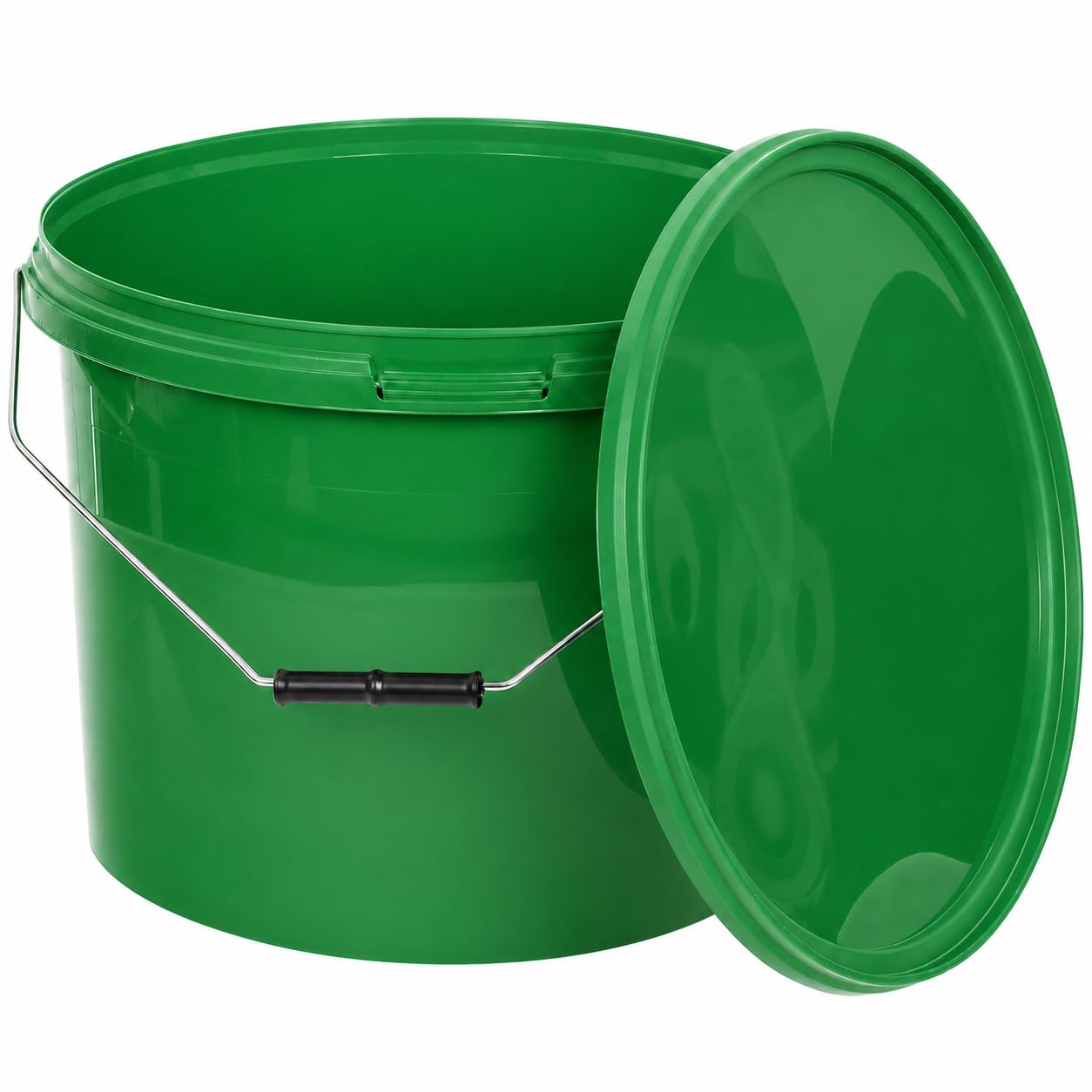 Benbow Green Bucket With Lid 2,20 Gal (10L) 5X 10 Litres - Food-Safe, Stable, Airtight, Leak-Proof, Odourless - Plastic Storage Container, With Handle - Empty