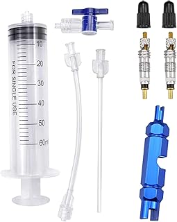 Kegeter 6 Pieces Cycling Syringe Kit 2 oz/60ML Tubeless Sealant Injector kit with Presta Valve Core and Presta Valve Cap Tubeless Tire Sealant Syringe with Presta Valve Core Removal Tool for Sealant